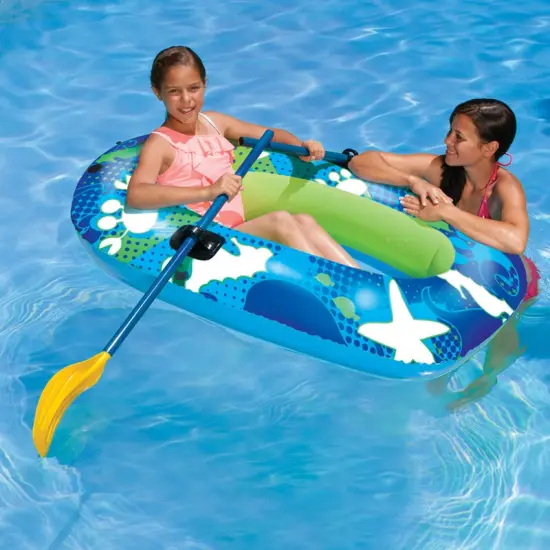 Swim Central 59" Blue and Lime Green Inflatable Aqua Fun Swimming Pool Deep Sea Water Sport Boat Float {1}
