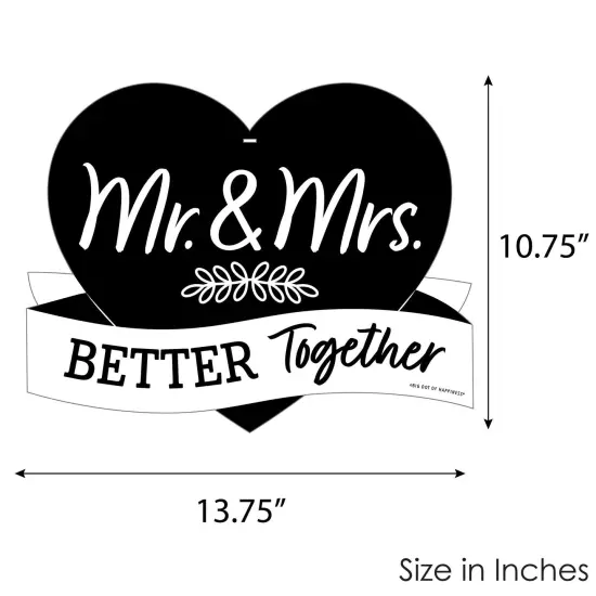 Big Dot of Happiness Mr. and Mrs. - Hanging Porch Black and White Wedding or Bridal Shower Outdoor Decorations - Front Door Decor - 1 Piece Sign {7}