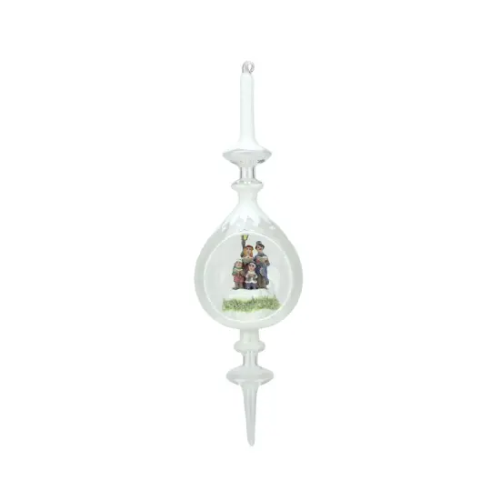 Roman 12.5" White Caroling Family Inside of Glass Pendant Christmas Finial Ornament {1}