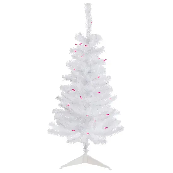 Northlight Pre-Lit Slim Woodbury White Pine Artificial Christmas Tree - 3' - Pink Lights {3}