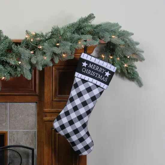 Northlight 20.5" Black and White "Merry Christmas" Christmas Stocking with Blanket Stitch Cuff {3}