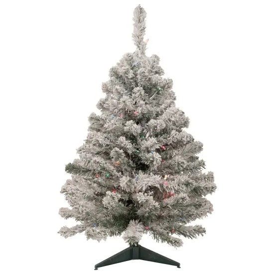 Northlight Pre-Lit Medium Heavily Flocked Madison Pine Artificial Christmas Tree - 3' - Multi Lights Green {3}