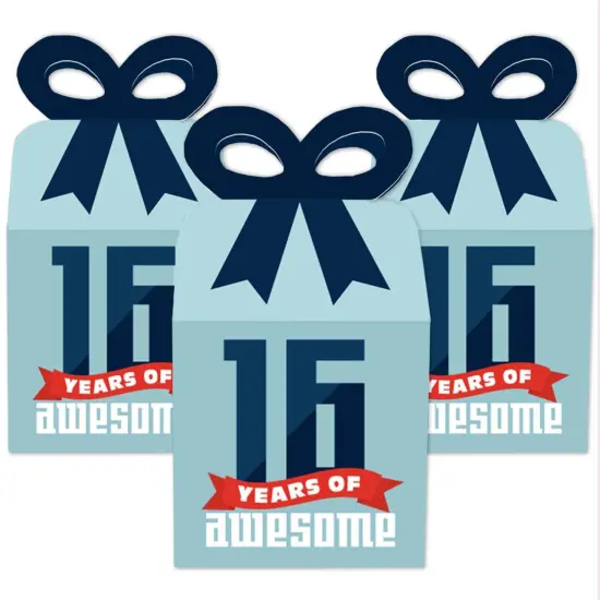 Big Dot of Happiness Boy 16th Birthday - Square Favor Gift Boxes - Sweet Sixteen Birthday Party Bow Boxes - Set of 12 {3}