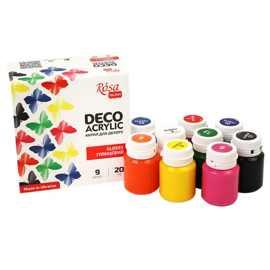 Glossy Acrylic paint for decor set, 9*20ml ROSA TALENT {1}