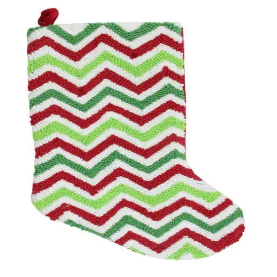 Gallerie II 21" Plush Loop Knit and Velveteen Red, White and Green Chevron Patterned Christmas Stocking {1}