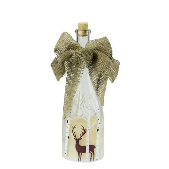 Northlight 10" LED Flameless Pillar Candle in a Clear Glass Bottle Lantern with Deer Accents {1}