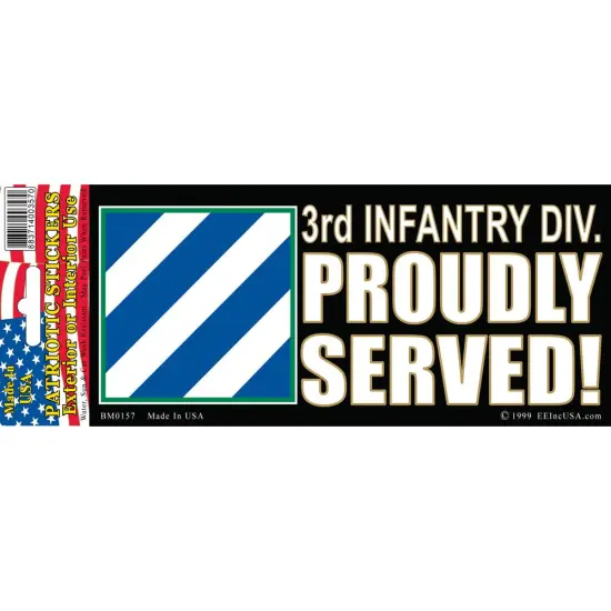 3rd Infantry Division Proudly Served Bumper Sticker 3"X6-1/2" {1}