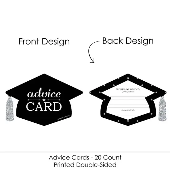 Big Dot of Happiness Silver - Tassel Worth the Hassle - Grad Cap Wish Card Graduation Party Activities - Shaped Advice Cards Games - Set of 20 {4}