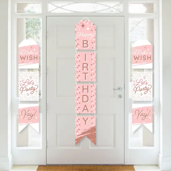 Big Dot of Happiness Pink Rose Gold Birthday - Hanging Vertical Paper Door Banners - Happy Birthday Party Wall Decoration Kit - Indoor Door Decor {1}