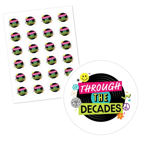 Big Dot of Happiness Through the Decades - 50s, 60s, 70s, 80s, and 90s Party Circle Sticker Labels - 24 Count {3}