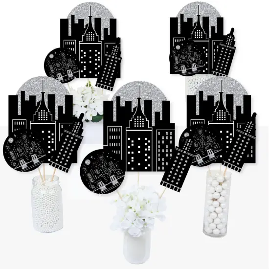 Big Dot of Happiness Nighttime City Skyline - New York Party Centerpiece Sticks - Table Toppers - Set of 15 {3}