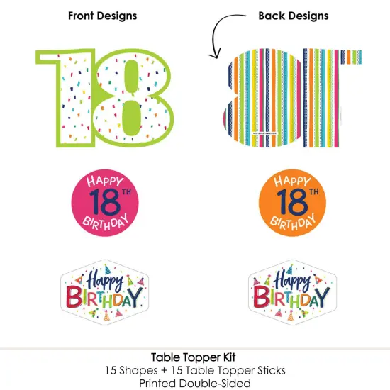Big Dot of Happiness 18th Birthday - Cheerful Happy Birthday - Colorful Eighteenth Birthday Party Centerpiece Sticks - Table Toppers - Set of 15 {6}