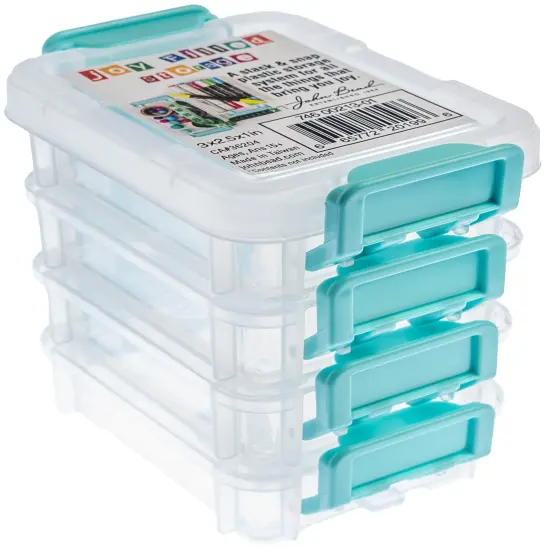 John Bead Joy Filled Storage Stackable Containers 4/Pkg-Clear/Turquoise 3"X2.5"X1" {2}