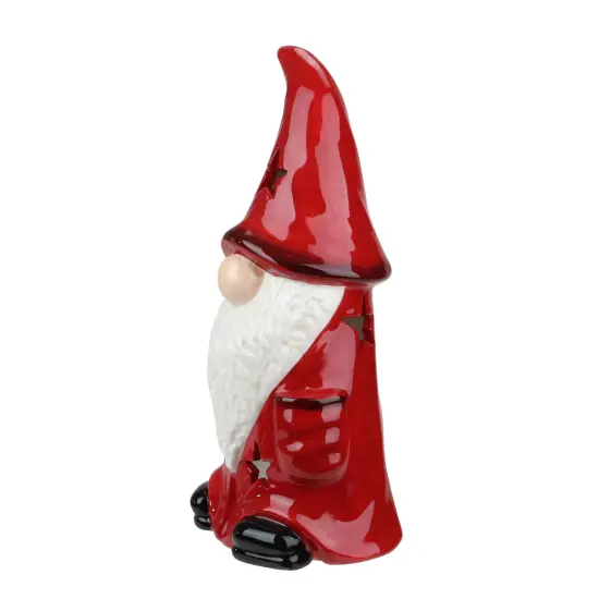 Northlight Ceramic Christmas Star Gnome Tealight Candle Holder - 9.75" - Red {3}