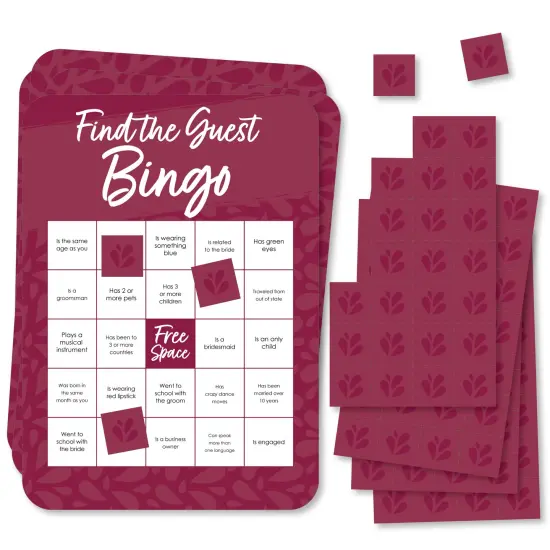 Big Dot of Happiness Burgundy Elegantly Simple - Find the Guest Bingo Cards and Markers - Wedding & Bridal Shower Bingo GameSet of 18 {1}
