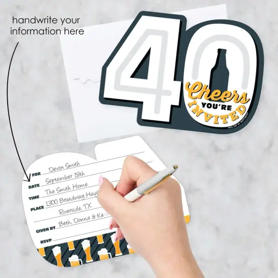 Big Dot of Happiness Cheers and Beers to 40 Years - Shaped Fill-In Invitations - 40th Birthday Party Invitation Cards with Envelopes - Set of 12 {3}