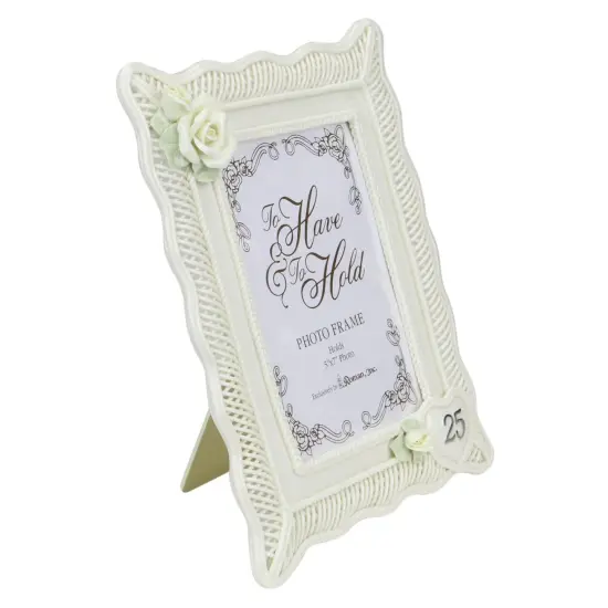 Roman Floral "25th Wedding Anniversary" Picture Frame - for 5" x 7" Photos - Cream Yellow {3}