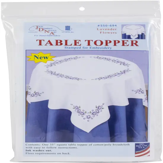 Jack Dempsey Stamped White Perle Edge Table Topper 35"X35"-Lavender Flowers {1}
