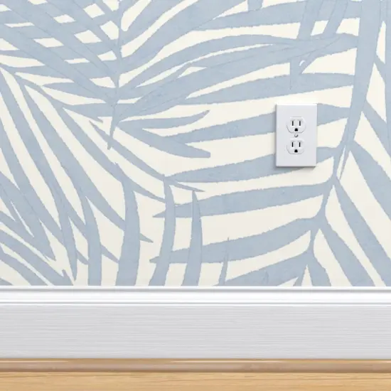 Pre-Pasted Wallpaper 2FT Wide Cream Blue Tropical Palm Soft Watercolor fan palm Custom Pre-pasted Wallpaper by Spoonflower {4}