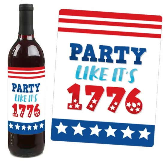 Big Dot of Happiness Firecracker 4th of July - Red, White and Royal Blue Party Decorations for Women and Men - Wine Bottle Label Stickers - Set of 4 {4}