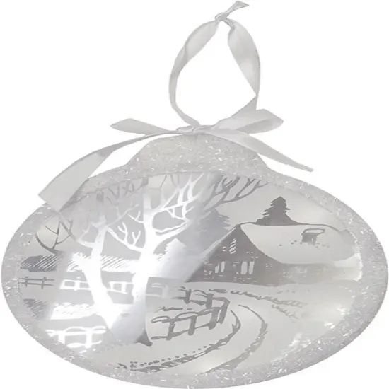 Northlight 8" White Pre-Lit LED Sparkle Winter Cottage Scene Round Christmas Ornament {1}