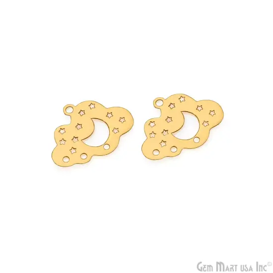 Clouds and Moon Charm, Gold Plated Starry Night Charm, 19x25mm Laser Charm, Bracelet Charm, 1 pc, GemMartUSA (GP-55077) {4}