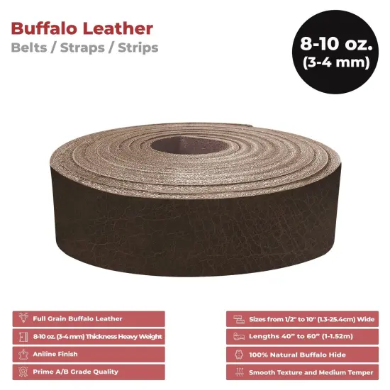 European Leather Works - Buffalo Belt Blanks 8-10 oz (3-4mm) 40" Length Full Grain Leather Belt Straps/Strips for Tooling, Holsters {3}