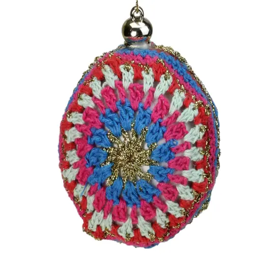 Northlight Knitted Christmas Disc Ornament - 4" (100mm) - Multicolor Red {3}