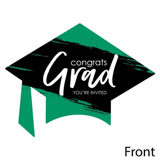 Big Dot of Happiness Green Graduation Party Invitations - Shaped Fill-In Invite Cards with Envelopes - Set of 12 {3}