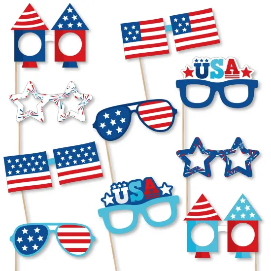 Big Dot of Happiness Firecracker 4th of July Glasses - Paper Card Stock Red, White and Royal Blue Party Photo Booth Props Kit - 10 Count {1}