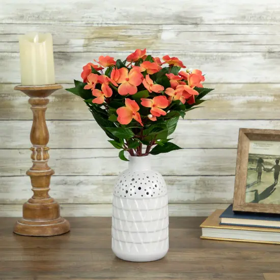 Allstate New Guinea Impatiens Artificial Bush Spray - 13.75" - Salmon Pink {3}