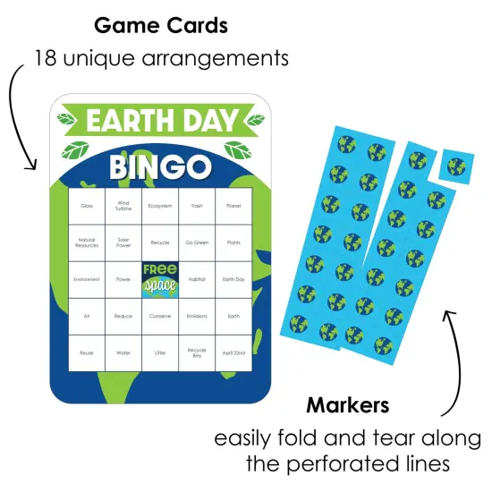 Big Dot of Happiness Happy Earth Day - Bingo Cards and Markers - Save the Planet Party Shaped Bingo Game - Set of 18 {3}