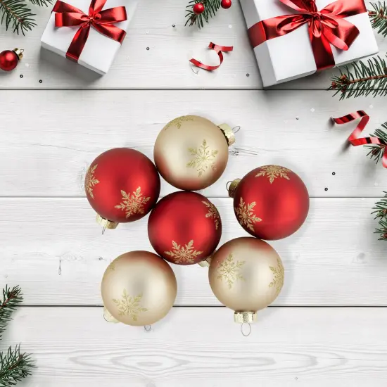 Northlight 6ct Red and Gold Snowflake Glass Ball Christmas Ornaments 2.5" {3}