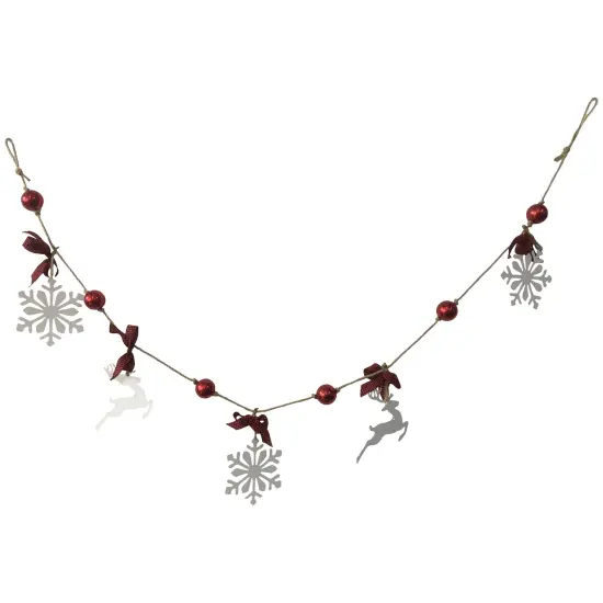 Northlight 4.25' Snowflake and Reindeer Christmas Garland with Ball Ornaments - Unlit White {1}