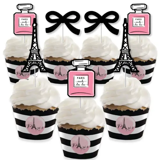 Big Dot of Happiness Paris, Ooh La La - Cupcake Decoration - Paris Themed Baby Shower or Birthday Party Cupcake Wrappers & Treat Picks Kit - Set of 24 {1}