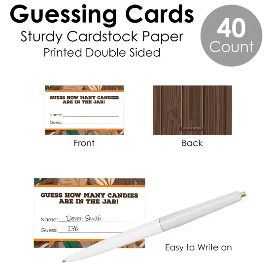 Big Dot of Happiness Gone Hunting - How Many Candies Deer Hunting Camo Baby Shower or Birthday Party Game - 1 Stand and 40 Cards - Candy Guessing Game {7}