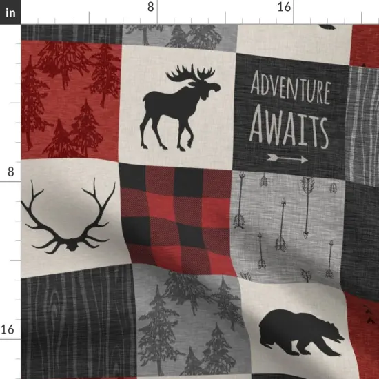 Various Fabrics by the Yard or Fat Quarter Adventure Awaits Quilt Grey Black Red Buffalo Check Plaid Moose Bear Woodland Custom Printed Fabric by Spoonflower {2}