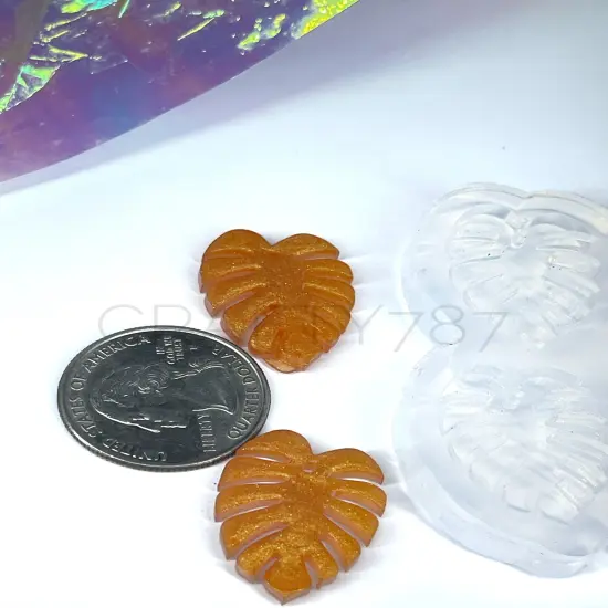 Monstera 1in. Mid Size Dangle Earring Silicone Mold (C9) {2}
