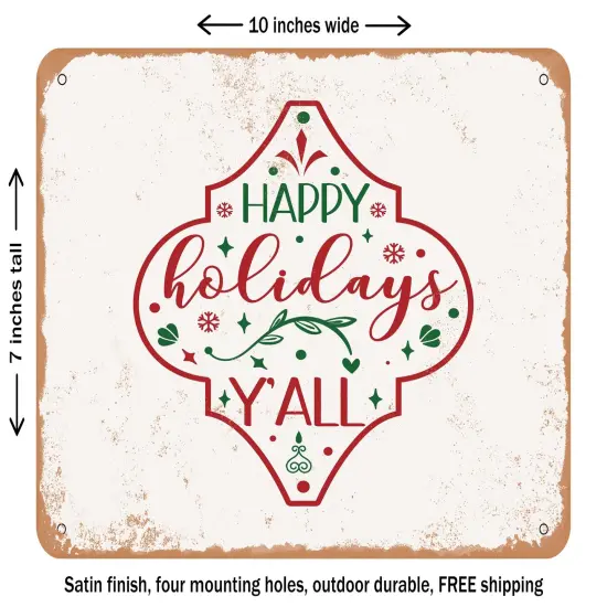 DECORATIVE METAL SIGN - Happy Holidays Y'all - 5 - Vintage Rusty Look {2}