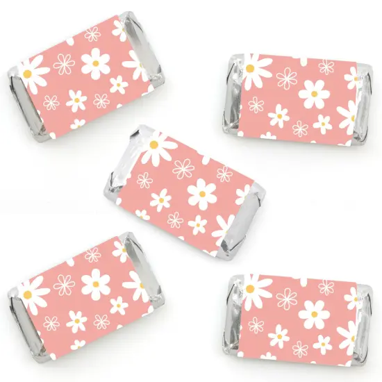 Big Dot of Happiness Pink Daisy Flowers - Mini Candy Bar Wrapper Stickers - Floral Party Small Favors - 40 Count {1}