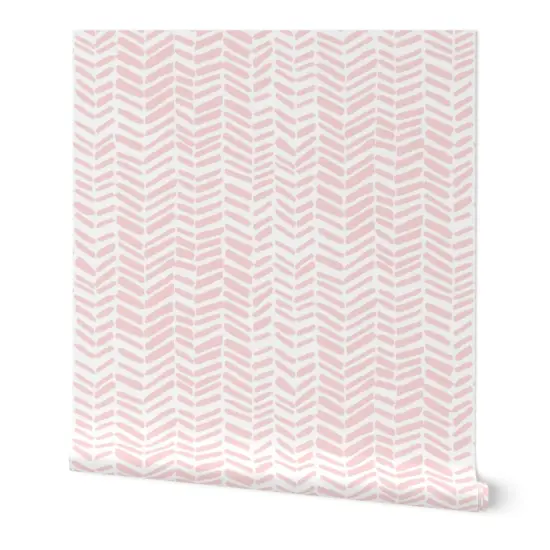 Peel & Stick Wallpaper 2FT Wide White Pink Herringbone Chevron Girl Nursery Custom Removable Wallpaper by Spoonflower {7}