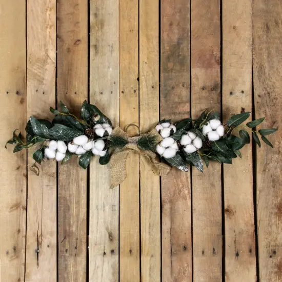 Northlight 25" White Cotton and Pine Cone Christmas Foliage Swag - Unlit Green {3}