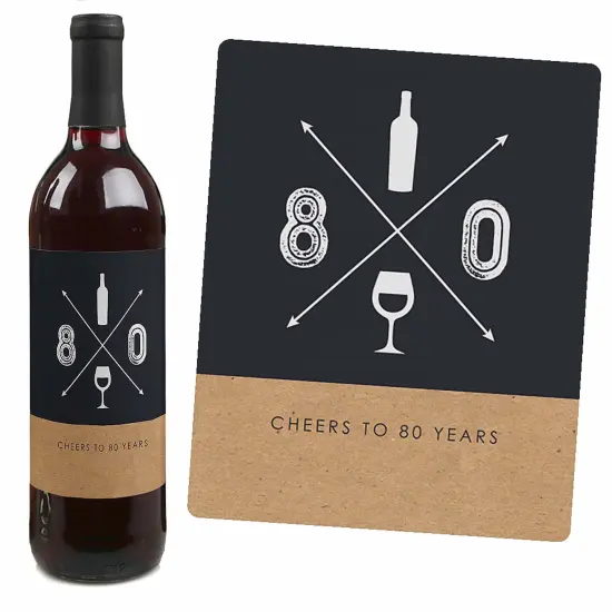 Big Dot of Happiness 80th Milestone Birthday - Gift For Men - Wine Bottle Label Stickers - Set of 4 {4}