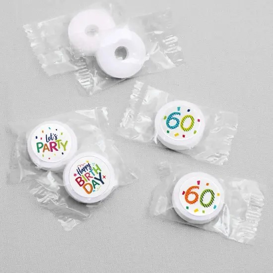 Big Dot of Happiness 60th Birthday - Cheerful Happy Birthday - Sixtieth Round Candy Sticker Favors - Labels Fits Chocolate Candy (1 sheet of 108) {4}