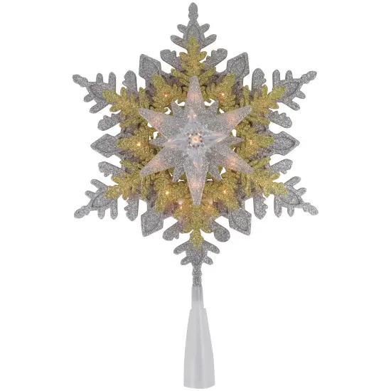 Northlight 13.75" Lighted Gold and Silver Snowflake Christmas Tree Topper, Clear Lights {1}