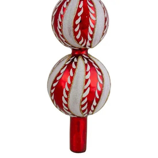 Northlight Iridescent Glittered Glass Finial Christmas Tree Topper - 14.75" - Red and White {3}