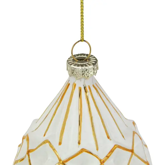 Northlight 5" Glittered White and Gold Geometric Finial Glass Christmas Ornament {4}