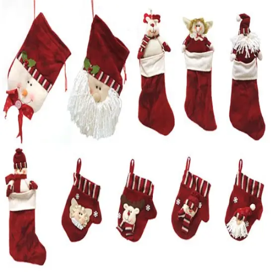 CMI Pack of 10 Red Christmas Stocking and Gift Bag Set 14.5" {3}
