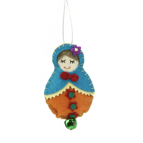 Midwest 4" Turquoise Blue and Green Plush Felt Doll with Jingle Bell Christmas Ornament {1}