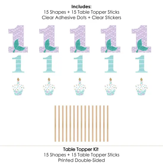 Big Dot of Happiness 1st Birthday Let's Be Mermaids - First Birthday Party Centerpiece Sticks - Table Toppers - Set of 15 {7}